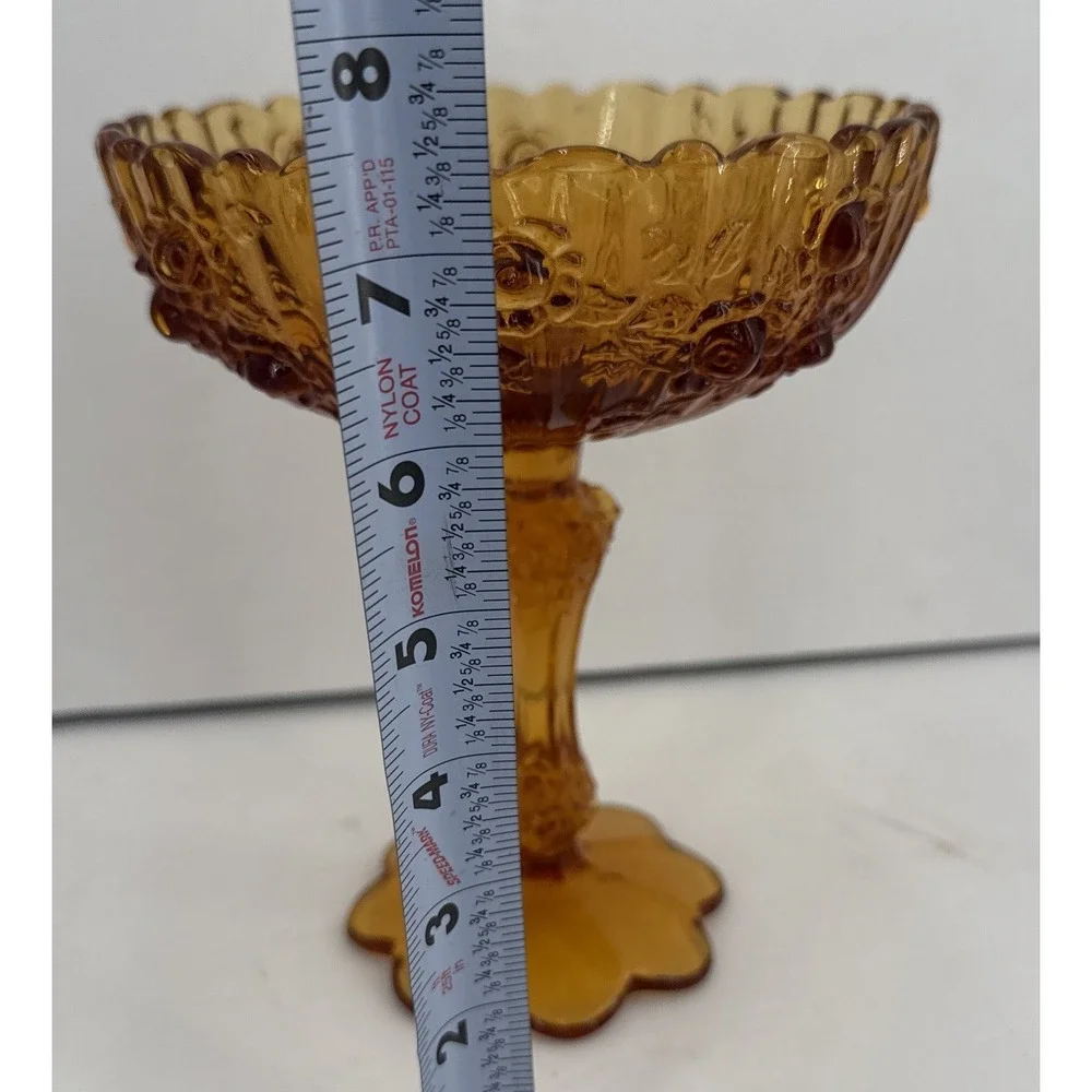 Vintage Fenton Rose Amber Footed Pedestal Glass Compote Candy Dish Trinket Bowl